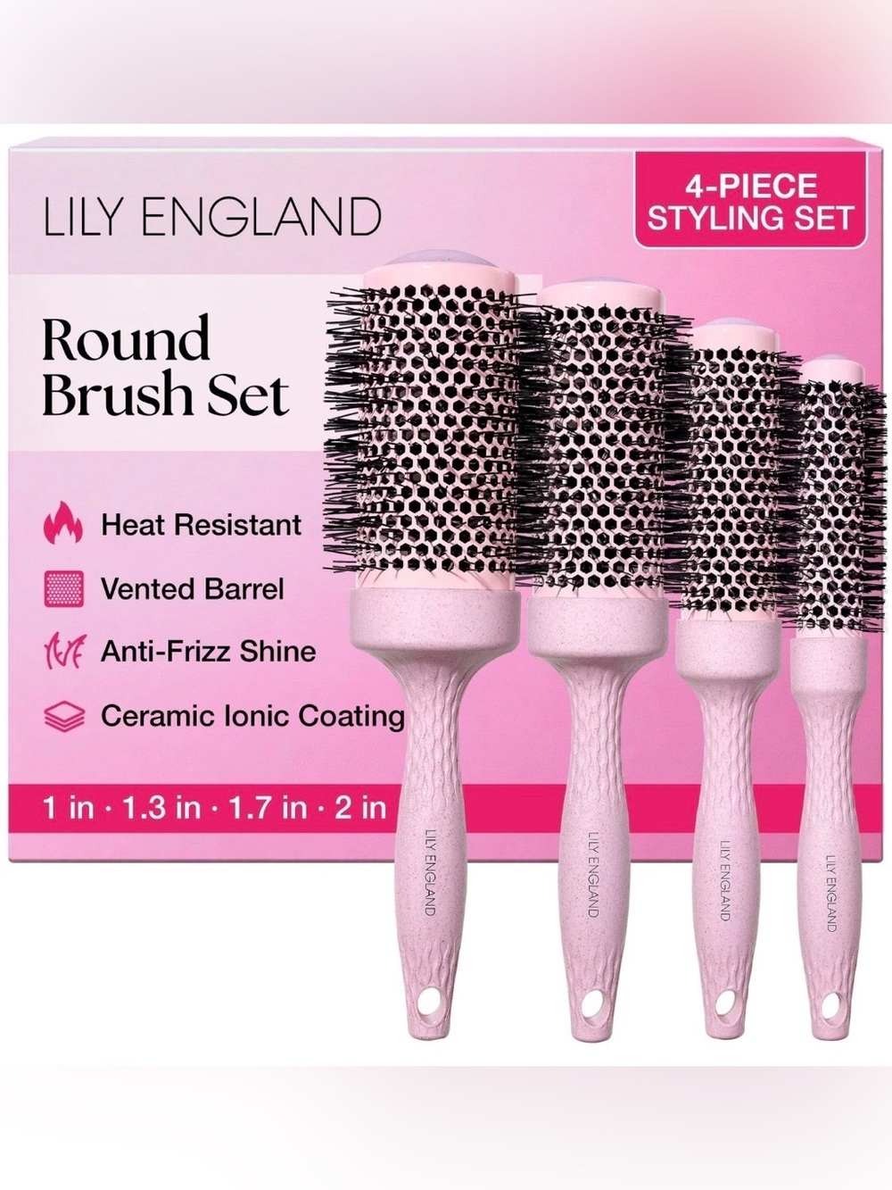 Lily England Pink 4-Piece Round Brush Styling Set